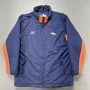 Denver Bronco’s Reebok Coat Mens Large NFL On Field Parka Jacket Quilted Classic